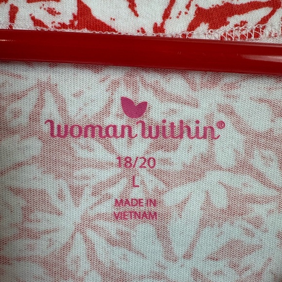 Woman Within Red and White Floral V-Neck Tunic - Picture 3 of 3